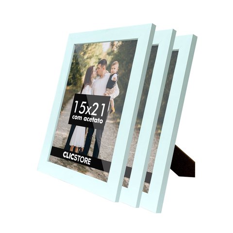 Kit 3 Porta Retrato 15x21 A5 Acetato Fotos Moldura Aparador Decoração Quadro:branco