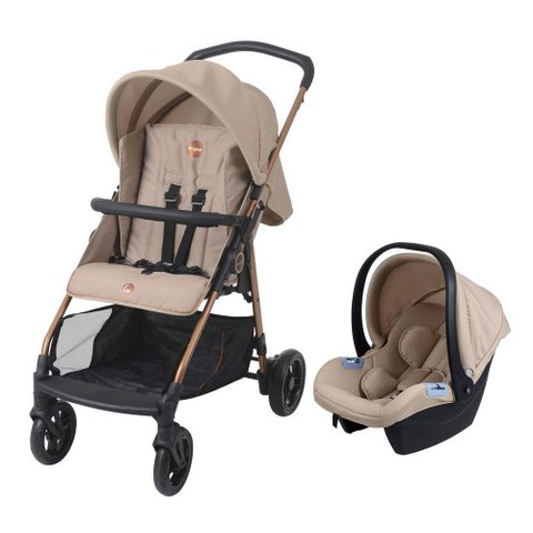 Carrinho de Bebê com Bebê Conforto Burigotto Travel System Lui e Materna Mon Amour - Bege, U