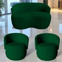 Ver imagem 1 de Kit Namoradeira + 2 Poltronas Decorativa Beatriz Orgânica Bouclé Verde