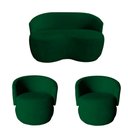 Ver imagem 2 de Kit Namoradeira + 2 Poltronas Decorativa Beatriz Orgânica Bouclé Verde