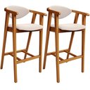 Ver imagem 1 de Kit 02 Banquetas Alta para Cozinha Bancada Bar Sala de Jantar Fixa Cecília L02 Suede Bege - Lyam