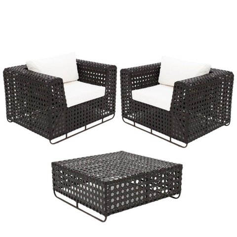 Kit 2 Poltronas Fúcsia e Mesinha Preto Branco