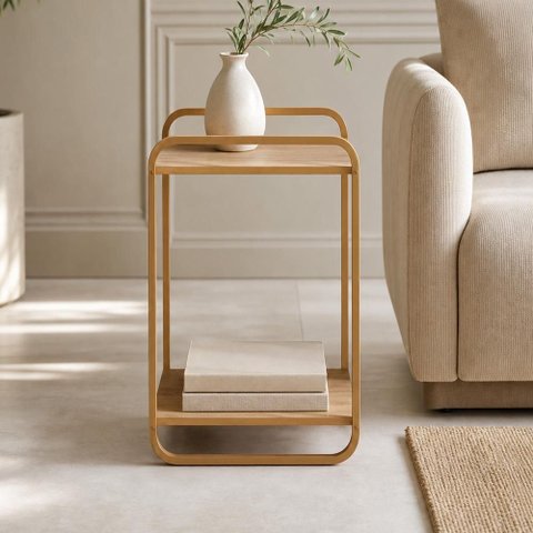 Mesa Lateral para Sala de Estar 40cm Orgânica Industrial Alek A03 Hanover Dourado - Lyam Decor