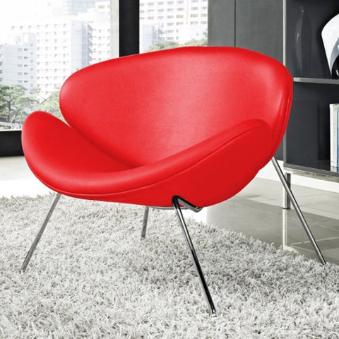 Poltrona Trevo Couro Sintético Vermelho Base Cromada