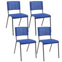 Ver imagem 1 de Kit 04 Cadeiras Empilhável Fixa Escritório Multiuso Base Preta Kimi P03 Azul - Lyam Decor