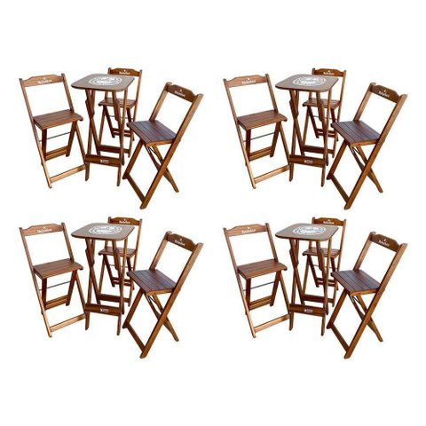 Kit 4 Conjuntos Bistrô Mesa com 3 Banquetas Dobráveis de Madeira Personalizada Hei - Imbuia