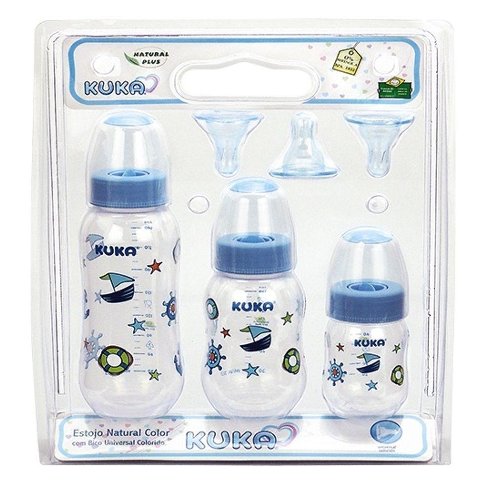 Kit 3 Mamadeiras Kuka Estojo Big Natural Bico Universal Azul - 2