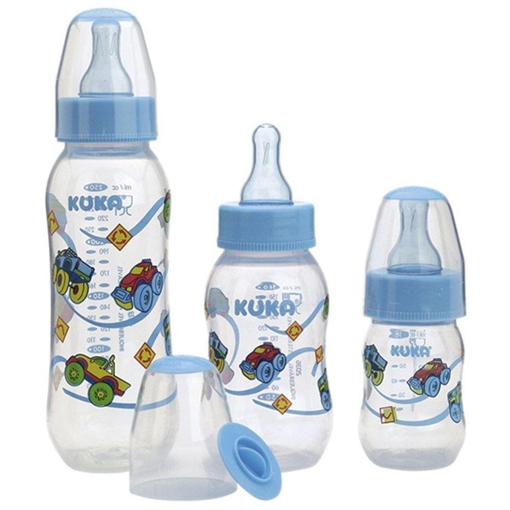 Kit 3 Mamadeiras Kuka Estojo Big Natural Bico Universal Azul