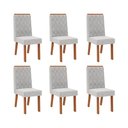 Ver imagem 1 de Conjunto com 6 Cadeiras Estofadas para Mesa de Jantar Sara MDF Freijó Linho Neblina DJ Móveis