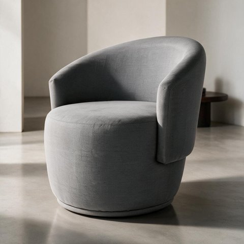 Poltrona Orgânica Decorativa Capri Linho Suave Design Redondo Luxo Leitura Sala Quarto Recepção Hall