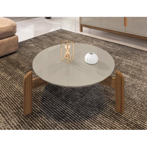 Mesa de Centro Circular para Sala de Estar Luna Off-white/cedro