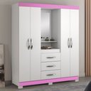 Ver imagem 1 de Guarda-roupa Infantil 4 Portas 3 Gavetas Essen com Espelho Flex Rosa/branco - Pnr Móveis