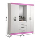 Ver imagem 4 de Guarda-roupa Infantil 4 Portas 3 Gavetas Essen com Espelho Flex Rosa/branco - Pnr Móveis