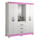 Ver imagem 2 de Guarda-roupa Infantil 4 Portas 3 Gavetas Essen com Espelho Flex Rosa/branco - Pnr Móveis