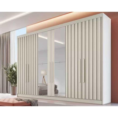 Guarda Roupa 6 Portas C/ 4 Ripadas e 6 Gavetas C/2 Espelhos Potente Off White - Europa