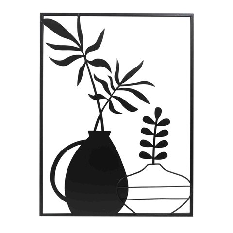 Quadro Decorativo Vaso Folhas em Metal