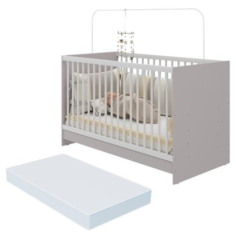 Berço 3 em 1 com Colchão Incluso Multimóveis Mp4394 Cinza/branco