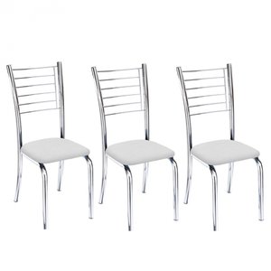 Kit 3 Cadeiras Vanessa Cromada para Cozinha - Assento Corino Branco