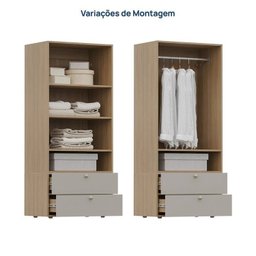 Guarda-Roupa 2 Módulos 2 Portas 3 Prateleiras 2 Gavetas Frame CabeCasa MadeiraMadeira - 12