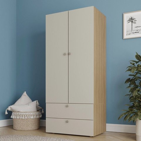 Guarda-Roupa 2 Módulos 2 Portas 3 Prateleiras 2 Gavetas Frame CabeCasa MadeiraOriginals