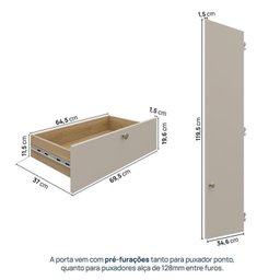 Guarda-Roupa 2 Módulos 2 Portas 3 Prateleiras 2 Gavetas Frame CabeCasa MadeiraMadeira - 7