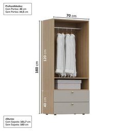 Guarda-Roupa 2 Módulos 2 Portas 3 Prateleiras 2 Gavetas Frame CabeCasa MadeiraMadeira - 5