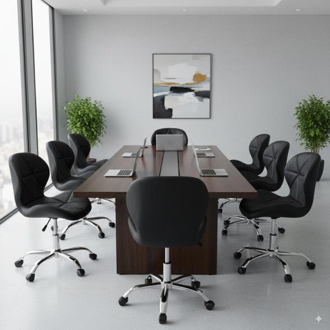 Conjunto 8 Cadeiras Office Eiffel Slim Giratória Ajustável Preta