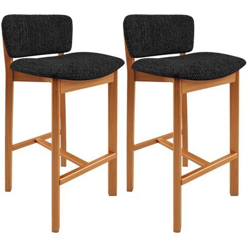 Kit 02 Banquetas Alta para Cozinha Sala de Jantar Bar Dara L02 Linho Chumbo - Lyam Decor