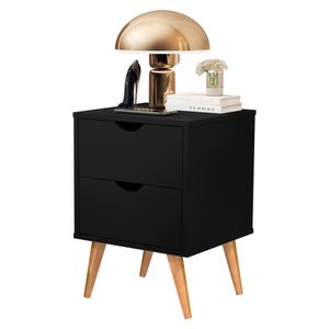 Mesa de Cabeceira para Quarto 2 Gavetas Decore Madri Retrô Pés Palito:preto