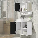 Ver imagem 2 de Kit Conjunto Gabinete Balcão Banheiro Espelheira Cuba Barém:branco/preto