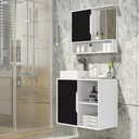 Ver imagem 1 de Kit Conjunto Gabinete Balcão Banheiro Espelheira Cuba Barém:branco/preto