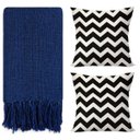 Ver imagem 1 de Kit 1 Manta para Sofá 2,40 X 1,80 + 2 Capas de Almofada Cor:azul-preto