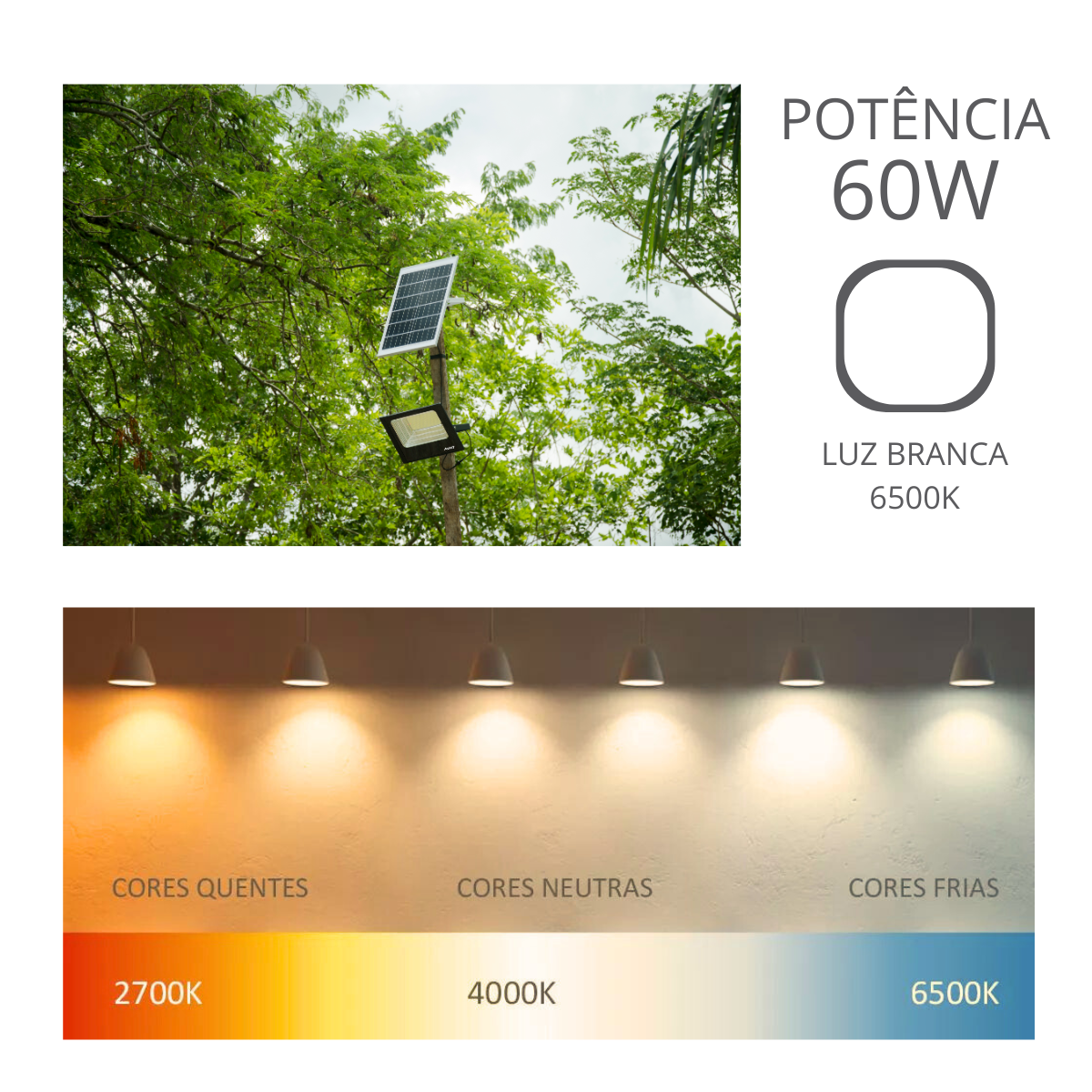 Refletor Solar Avant Ip65 6500k C/ Sensor Presenca 60w 23x18cm - 2