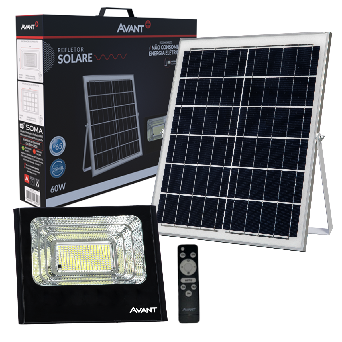 Refletor Solar Avant Ip65 6500k C/ Sensor Presenca 60w 23x18cm