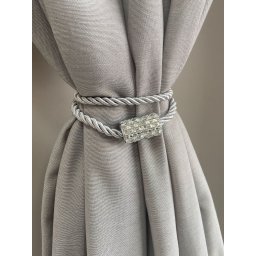 Prendedor Abraçadeira Pingente Cortina com Imã Strass Luxo Cinza - 1