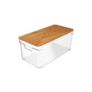 Organizador Clear 6,3l com Tampa de Bambu 30,5 X 15,5 X 15,5cm
