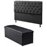 Cabeceira Mais Calçadeira Baú Casal 140cm Para Cama Box Sofia cor Preto Courino - 1