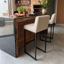 Ver imagem 6 de Banqueta Alta Viena Estofada Base Ferro Preta Bancada Cozinha Gourmet Linho Bege Montanaris Decor