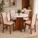 Ver imagem 1 de Mesa 4 Cadeiras Elane 90x90 Técido Linho Bege
