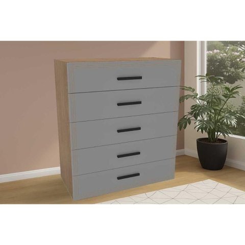 Cômoda de Quarto Valência C/ 5 Gavetas Freijo/cinza - Politorno