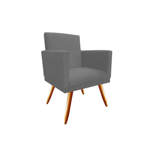 Poltrona Decorativa Bia Suede Cinza Pés Madeira Mz Decor