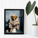 Ver imagem 1 de Quadro Cachorro no Banheiro Lendo Jornal 24x18cm - com Vidro:madeira Preta