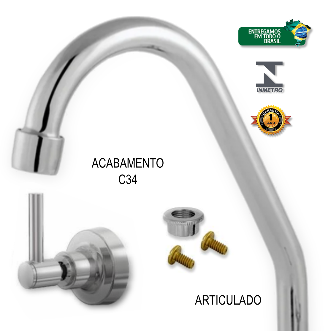 Torneira Bica Móvel Alta 1/4 de Volta - Bancada - C33 Casagrande Mundial - 3