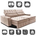 Ver imagem 3 de Sofá Retrátil e Reclinável 2,55m Cama inBox Big Puffer com SoftGel D40 Velupluma Bege
