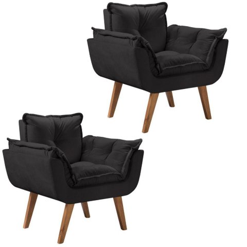 Kit 2 Poltronas Opalla Pés Palito 1 Lugar Preto