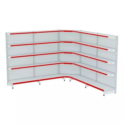 Gondola Parede 202 Fit Ate 4 Metros 1 Canto Branco 25b Pe Vermelho