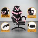 Ver imagem 3 de Cadeira Escritório Gamer Nitro Rosa Ergonômica Couro Sintético Reclinável Altura Ajustável LuvinCo