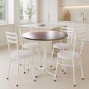 Ver imagem 2 de Mesa de Jantar Redonda 80cm Imbuia com 4 Cadeiras Estofada Branca