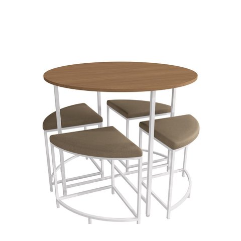 Mesa Redonda com 4 Banquetas Kappesberg LI038 Canela/Branco