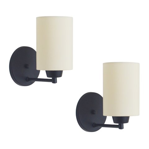 Kit2 Arandelas Preta C/ Cúpula Tecido Cru Quarto Cabeceira.